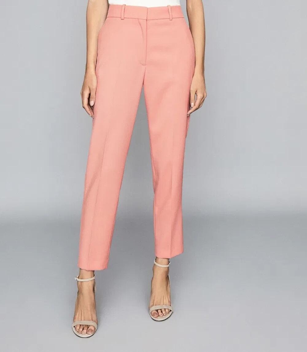 Reiss Pheonix Tailored Slim Leg Twill Wool Blend Trouser Pants Apricot Pink Sz 4